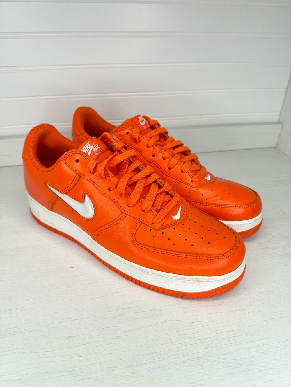 Nike Air Force 1 Jewel Low Leather Safety Orange/Summit White FJ1044-800 Size 12